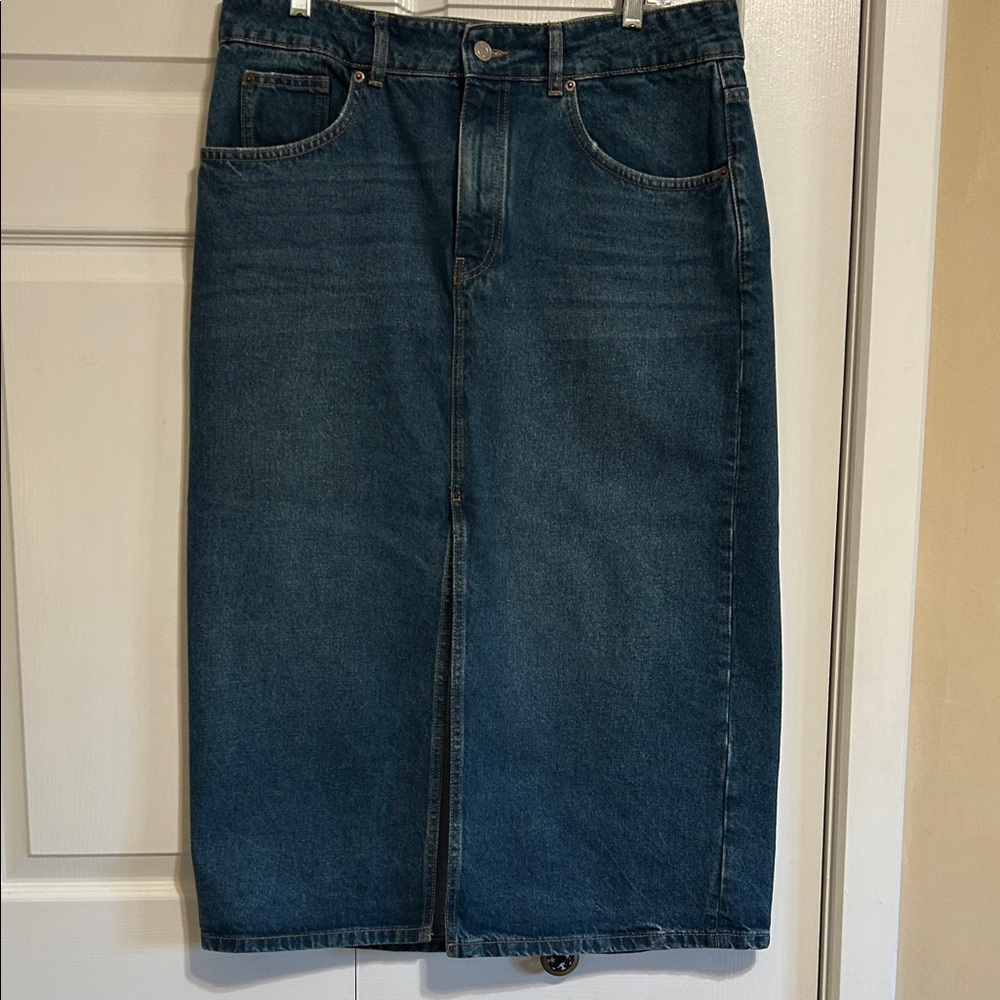 Massimo Dutti Blue Denim Midi pencil skirt